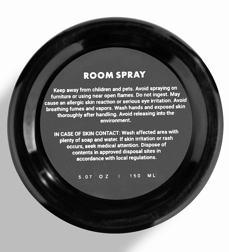 A black bottle of LAVENDER VANILLA room spray customer guide