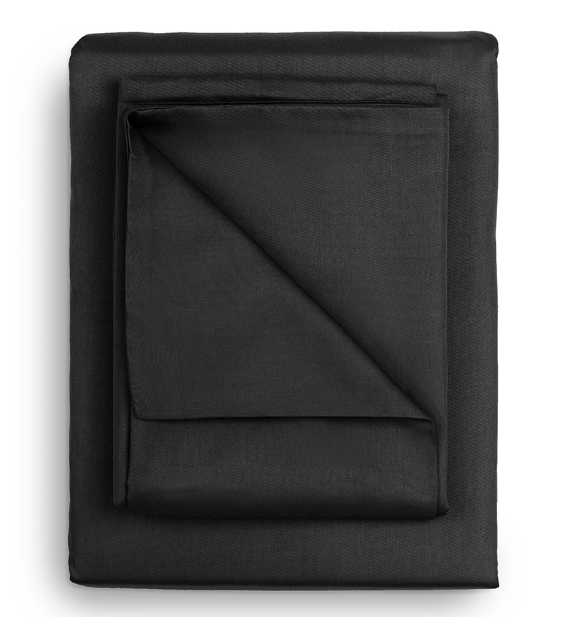 A set of black duvet covers displayed on a white background