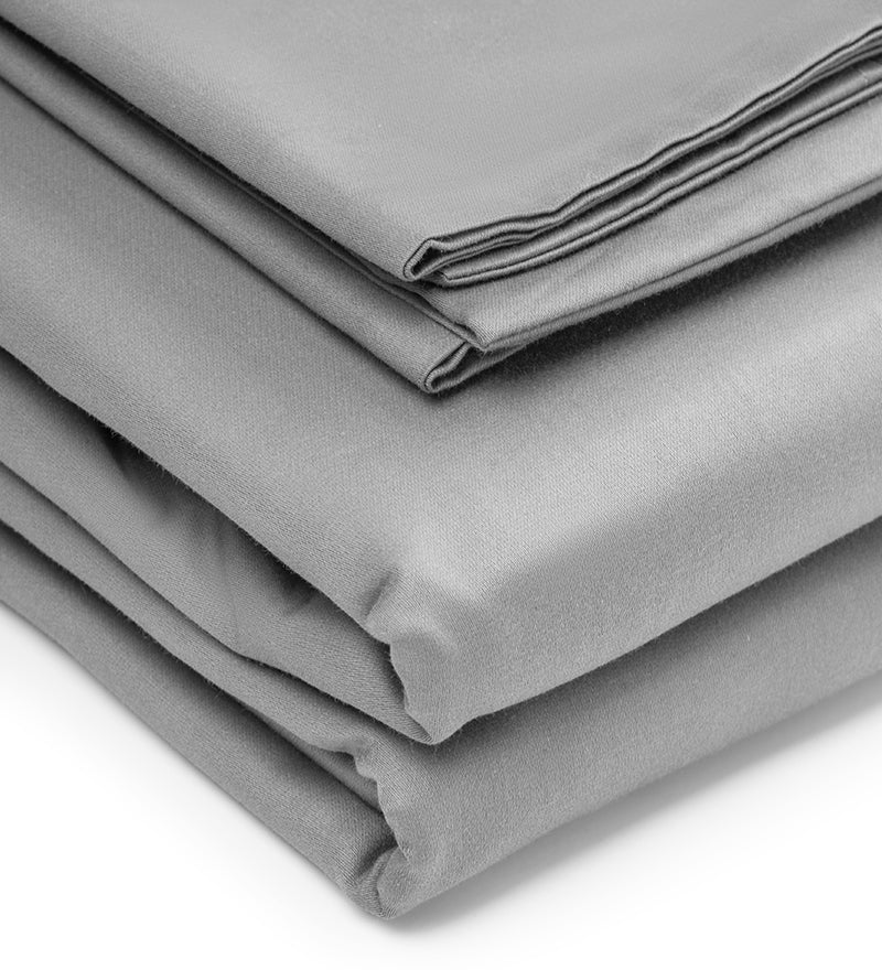 A set of grey duvet covers displayed on a white background