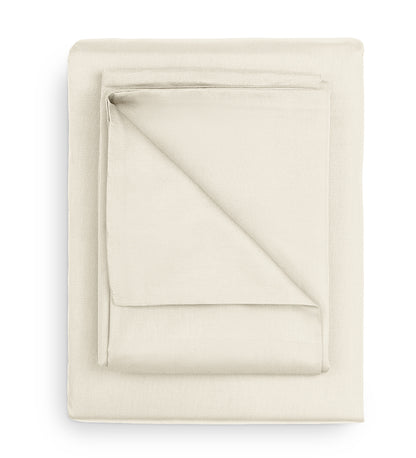 A set of beige duvet covers displayed on a white background